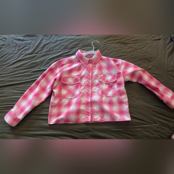 DIXXON Tops - DIXXON Pink and White Plaid Women's Button Down Shirt